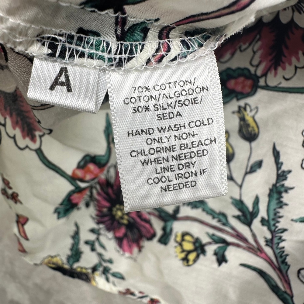 LOFT Womens White Floral Silk Cotton Blend‎ Button Down Shirt Long Sleeve Size M - Picture 8 of 15